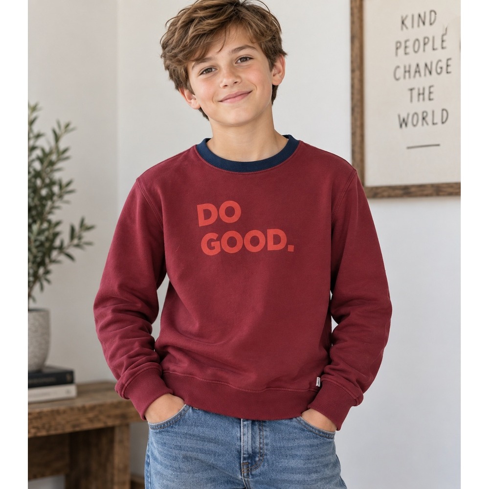 Cotopaxi Kids Do Good Graphic Crewneck Sweatshirt Maroon Navy Blue Size 8/10 (M)